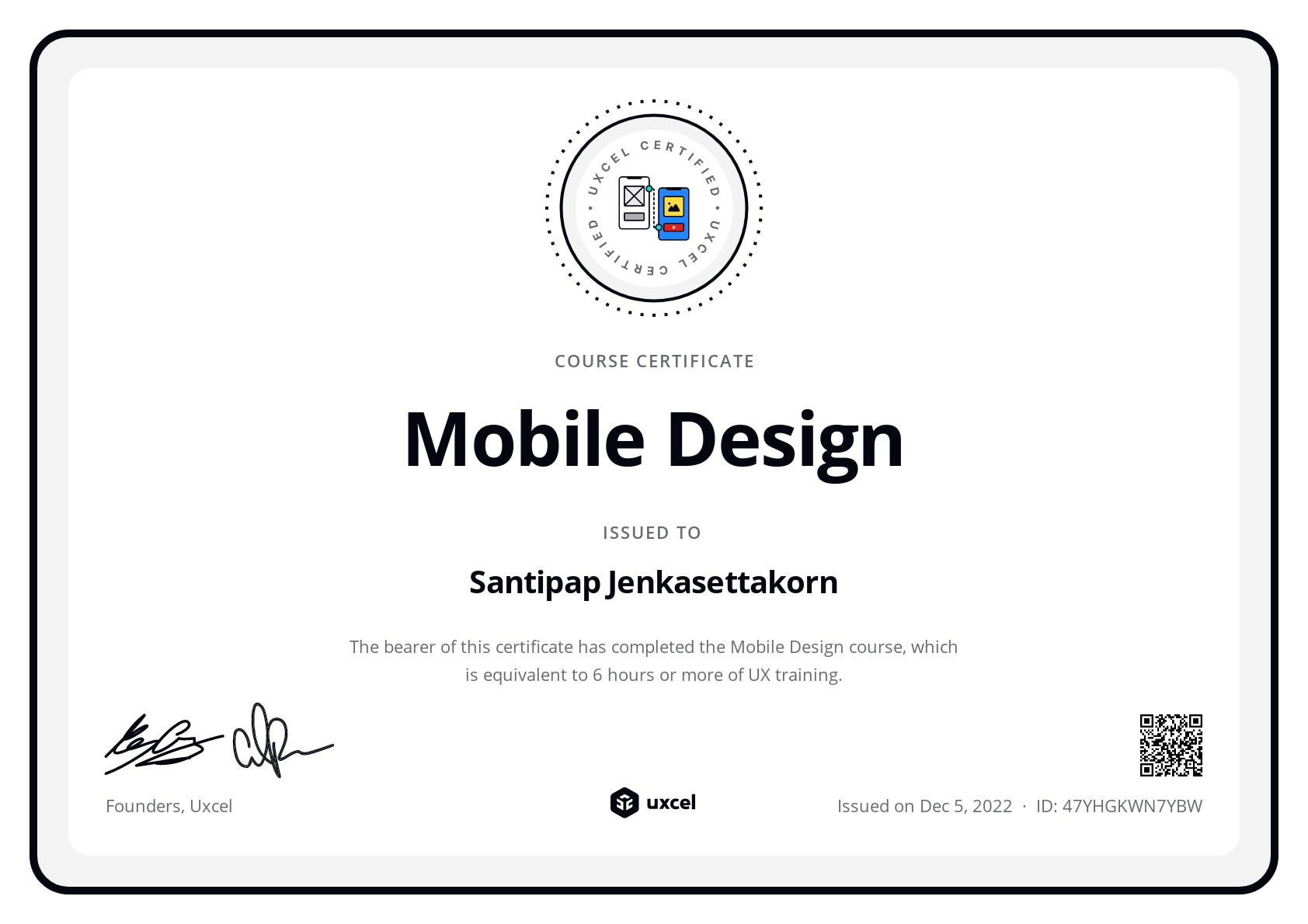 Santipap Jenkasettakorn's certificate